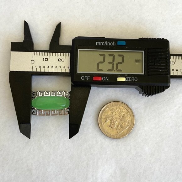 Sterling Silver 925 Oval Green Stone Greek Key Cut Out Brooch - Picture 14 of 16